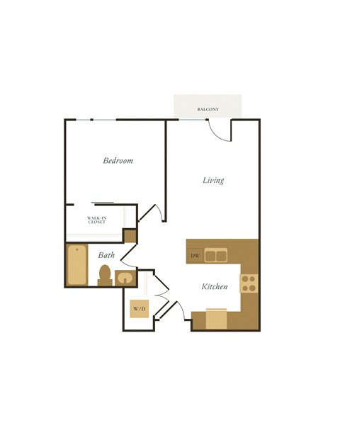Floor plan for 1 bed, 1 bath, 569 sqft